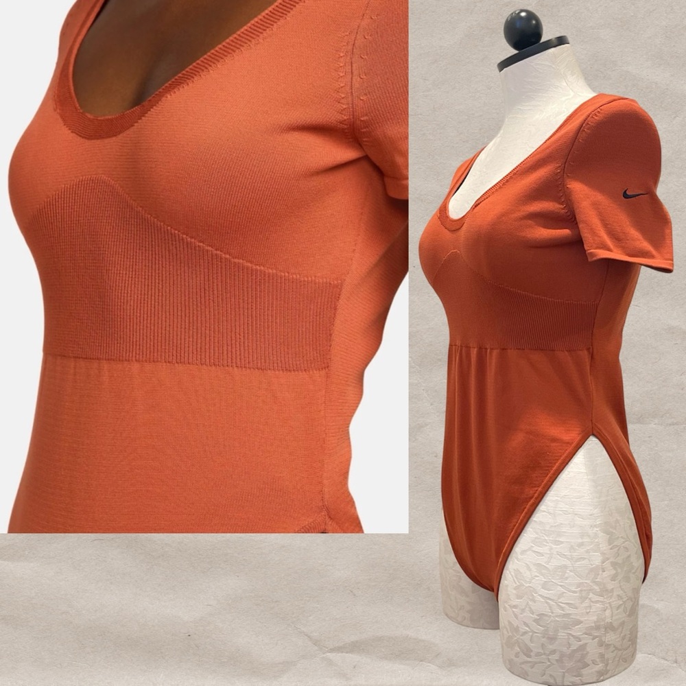 Nike Women's Sportswear Chill Knit Bodysuit Rustic Orange Medium Short Sleeve - Picture 3 of 7